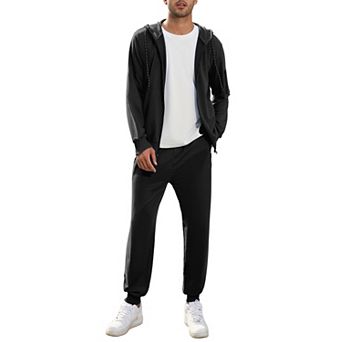 Men's Hooded Zip Up Sport Set with Pockets and Waist Tie