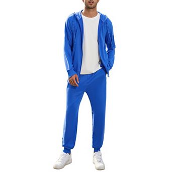 Men's Hooded Zip Up Sport Set with Pockets and Waist Tie
