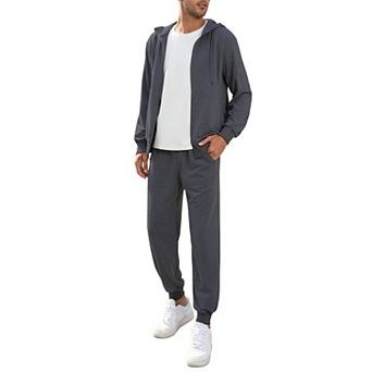 Men's Hooded Zip Up Sport Set with Pockets and Waist Tie