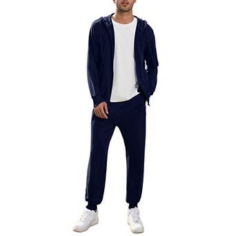 Men's Hooded Zip Up Sport Set with Pockets and Waist Tie
