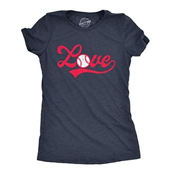 Womens Love Baseball Script T Shirt Cute Summer Sports Tee