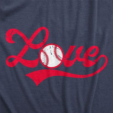 Womens Love Baseball Script T Shirt Cute Summer Sports Tee