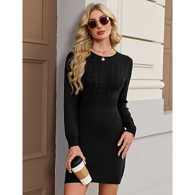 Women's Long Sleeve Round Neck Sweater Midi Dress
