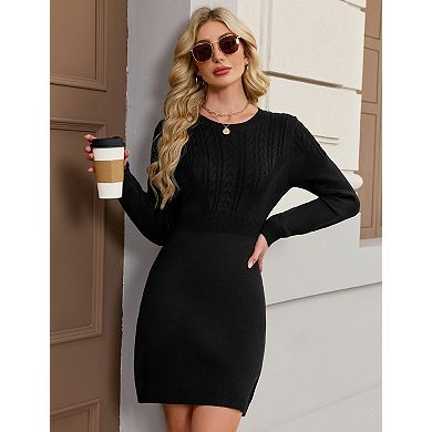 Women's Long Sleeve Round Neck Sweater Midi Dress