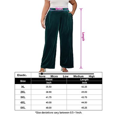 Women's Plus Size Elastic Waist Long Pants with Side Pockets Wide Leg