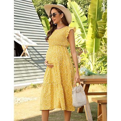 Women's Maternity Crew Neck Short Sleeve Midi Dress