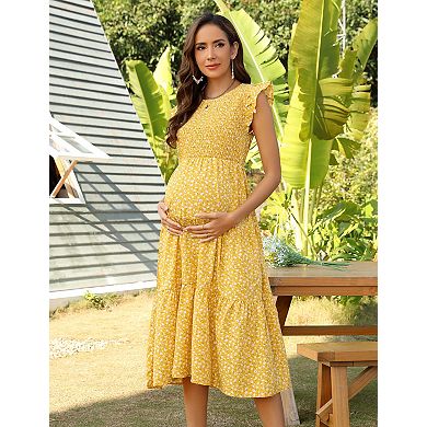 Women's Maternity Crew Neck Short Sleeve Midi Dress