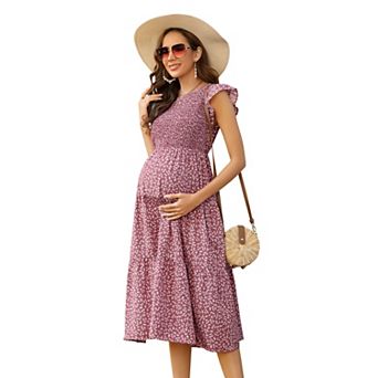 Women's Maternity Crew Neck Short Sleeve Midi Dress
