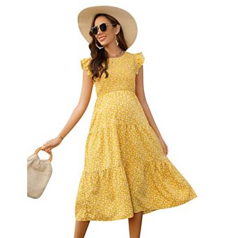 Women's Maternity Crew Neck Short Sleeve Midi Dress
