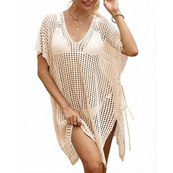 Women's Beach Cover Up Hollow Out Side Tie Adjustable