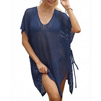 Women's Beach Cover Up Hollow Out Side Tie Adjustable