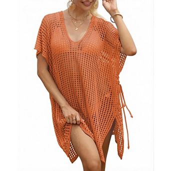 Women's Beach Cover Up Hollow Out Side Tie Adjustable