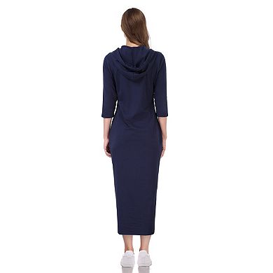 Women's Casual 3/4 Sleeve Pocket Slim Pullover Maxi Hoodie Dress Sweatshirt Dresses
