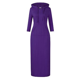 Women's Casual 3/4 Sleeve Pocket Slim Pullover Maxi Hoodie Dress Sweatshirt Dresses