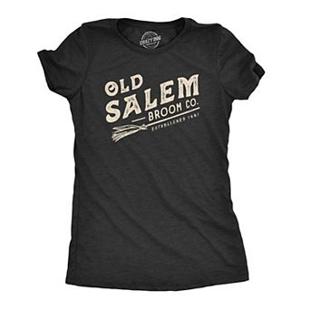 Womens Old Salem Broom Co T Shirt Funny Halloween Witch Tee