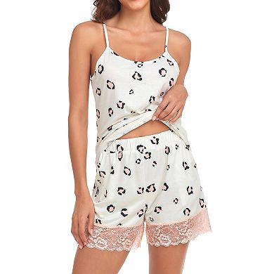 Women's Adjustable Spaghetti Strap Sleeveless Camisole And Shorts Pajama Set