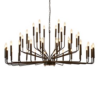 59-Inch Black Iron 42-Light Modern Farmhouse Candle Chandelier With Adjustable Chain