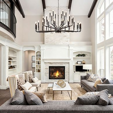 59-Inch Black Iron 42-Light Modern Farmhouse Candle Chandelier With Adjustable Chain