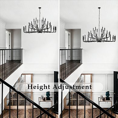 59-Inch Black Iron 42-Light Modern Farmhouse Candle Chandelier With Adjustable Chain