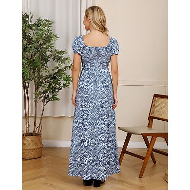 Women's Maternity Short Sleeve Square Neck Printed Midi Dress