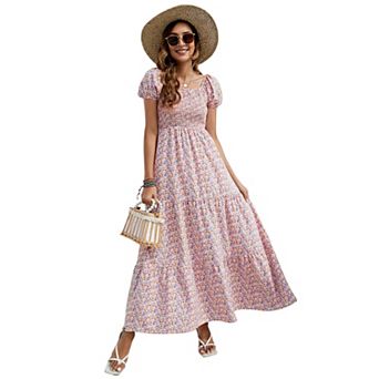 Women's Maternity Short Sleeve Square Neck Printed Midi Dress