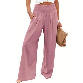 Women's High Waist Wide Leg Linen Palazzo Pants Summer Boho Casual Lounge Beach Travel Outfits