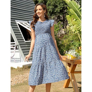 Women's Maternity Short Sleeve Crew Neck Midi Dress