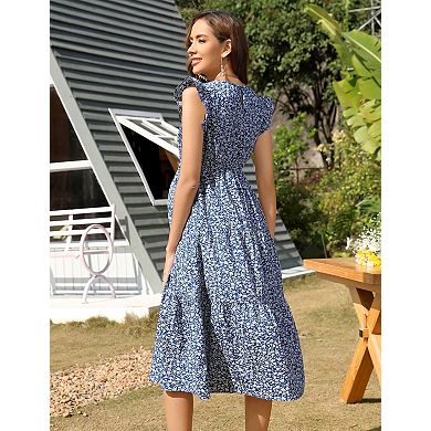 Women's Maternity Short Sleeve Crew Neck Midi Dress