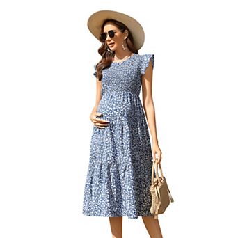 Women's Maternity Short Sleeve Crew Neck Midi Dress