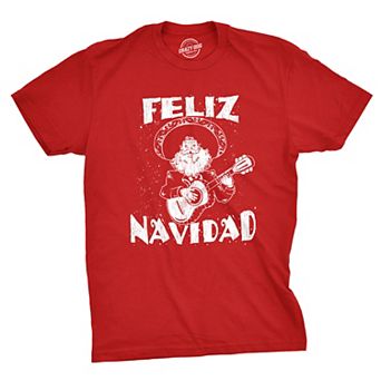 Mens Feliz Navidad T Shirt Funny Guitar Mexican Santa Claus Christmas Tee