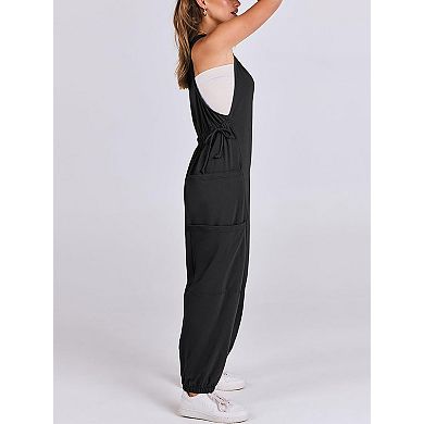 Women's Sleeveless Loose Casual Jumpsuit with Pockets