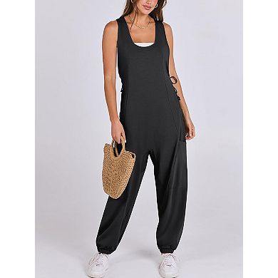 Women's Sleeveless Loose Casual Jumpsuit with Pockets