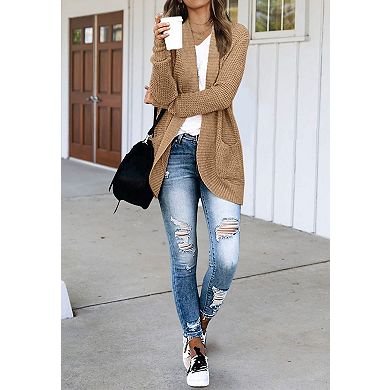 Womens Long Sleeve Open Front Cardigans Chunky Knit Draped Sweaters Outwear