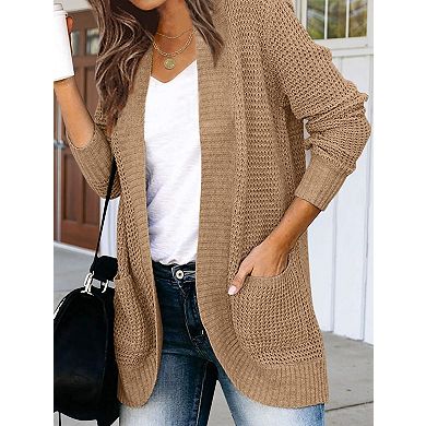 Womens Long Sleeve Open Front Cardigans Chunky Knit Draped Sweaters Outwear