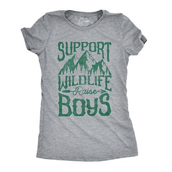 Womens Support Wildlife Raise Boys T Shirt Funny Parenting Tee