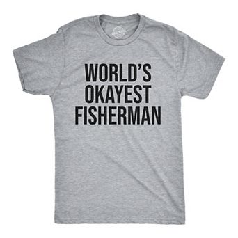 Mens Worlds Okayest Fisherman T Shirt Funny Fathers Day Fishing Tee