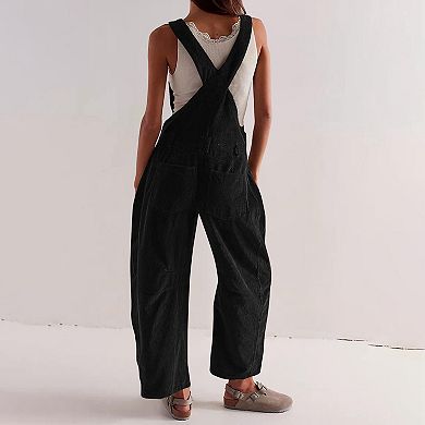 Women's Sleeveless Jumpsuit with 4 Pockets and Adjustable Straps