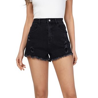Women High Rise Ripped Stretchy Jeans Shorts Casual Denim Shorts