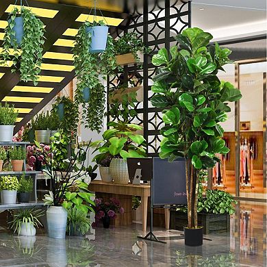Gymax 6-Feet Artificial Fiddle Leaf Fig Tree Indoor-Outdoor Home Decorative Planter