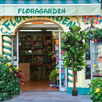 Gymax 6-Feet Artificial Fiddle Leaf Fig Tree Indoor-Outdoor Home Decorative Planter