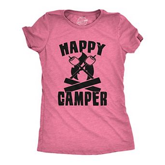 Womens Happy Camper Shirt Funny Camping Hiking Cool Vintage Graphic Tees Retro
