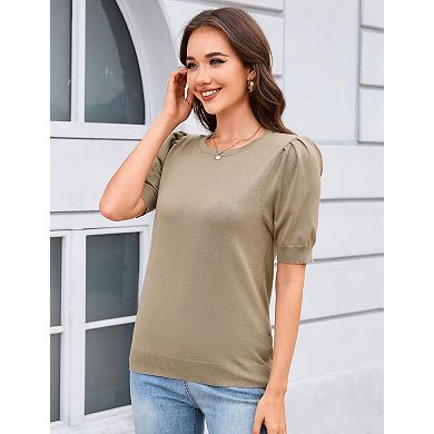 Women's Lightweight Crew Neck Short Sleeve Pullover Sweater