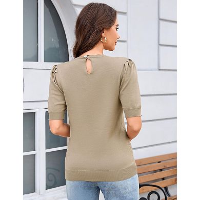 Women's Lightweight Crew Neck Short Sleeve Pullover Sweater