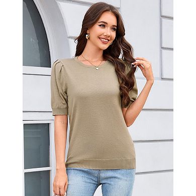 Women's Lightweight Crew Neck Short Sleeve Pullover Sweater