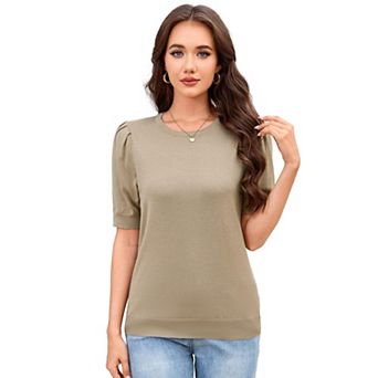 Women's Lightweight Crew Neck Short Sleeve Pullover Sweater