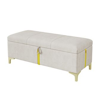 BAOURE Elegant Velvet Upholstered Storage Ottoman Bench with Metal Accents for Family Homes