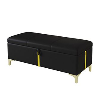 BAOURE Elegant Velvet Upholstered Storage Ottoman Bench with Metal Accents for Family Homes