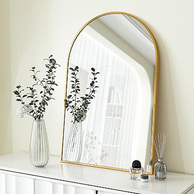 20x30 Inch Gold Metal Framed Arched Bathroom Mirror
