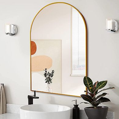 20x30 Inch Gold Metal Framed Arched Bathroom Mirror