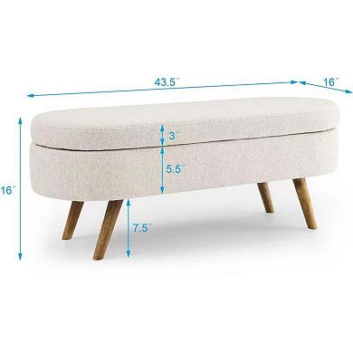 BAOURE Minimalist Oval Fabric Upholstered Ottoman Bench with Hidden Storage Compartment